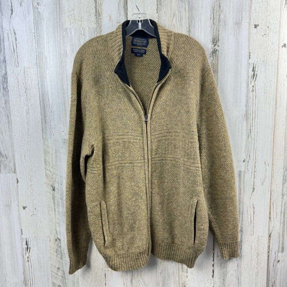 PENDLETON Mens Washable Wool Sweater Size L/XL Full Zip Blue Laine Lavable Warm